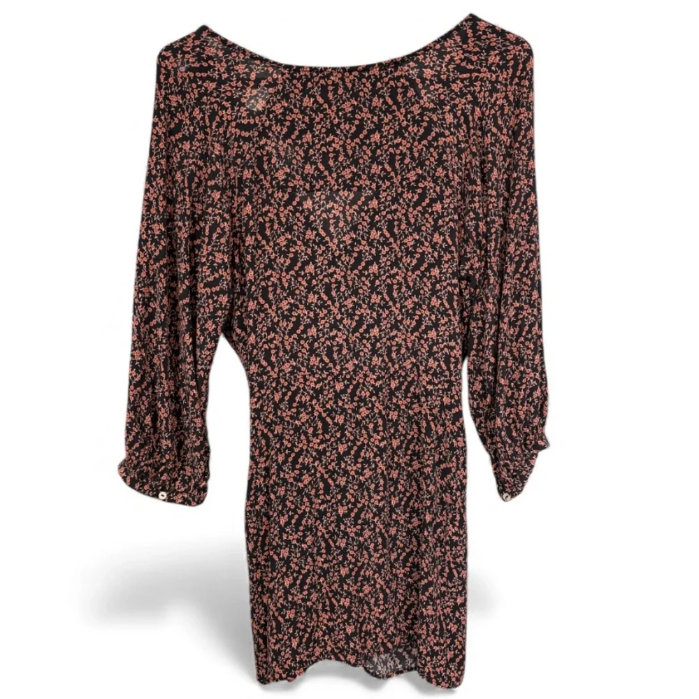 Free People Floral Tie Front Mini Dress Black Pink Boho V-Neck Size M‎